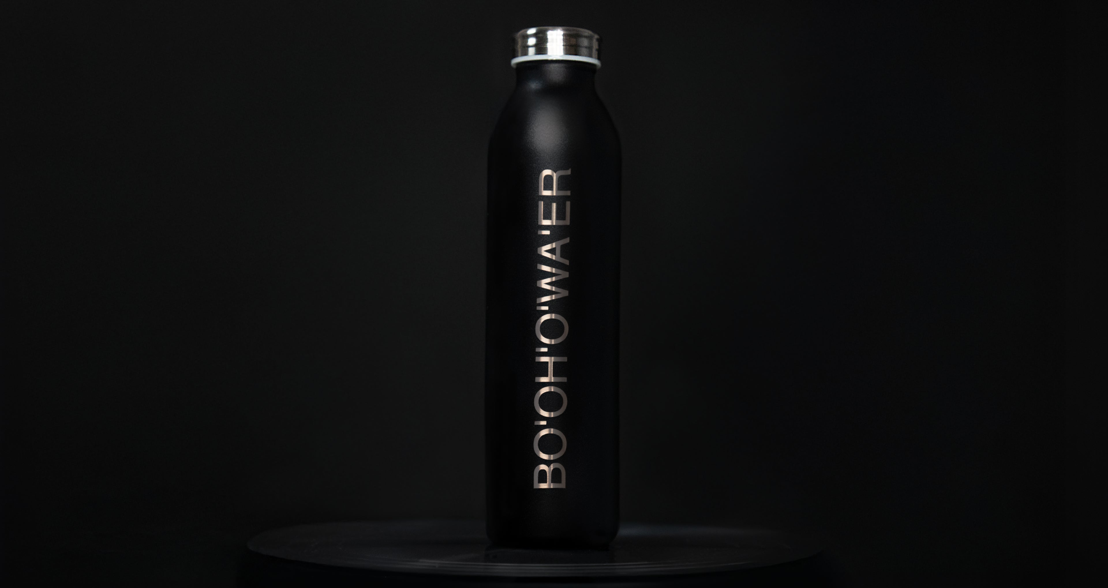 BO'OH'O'WA'ER: Black Reusable Stainless Steel Bottle