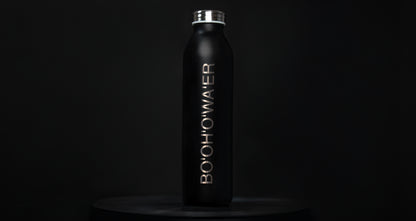 BO'OH'O'WA'ER: Black Reusable Stainless Steel Bottle