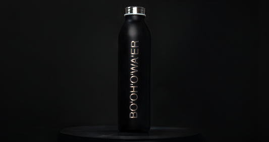 BO'OH'O'WA'ER: Black Reusable Stainless Steel Bottle